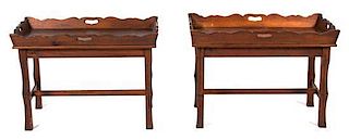 A Pair of Georgian Style Mahogany Tray Top Tables Height 20 x width 29 x depth 18 inches.