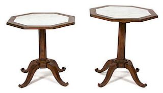 Two Marble Top Tables Height 24 x diameter 24 inches.