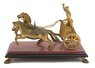 An Italian Gilt Metal Model of a Chariot Width 12 inches.