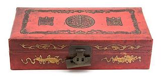 A Chinese Red Lacquered Document Box Width 16 1/2 inches.