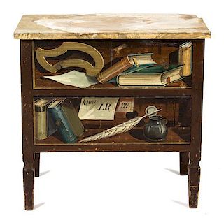 A Trompe L'oeil Painted Diminutive Chest Height 17 x width 17 3/4 x depth 11 1/2 inches.
