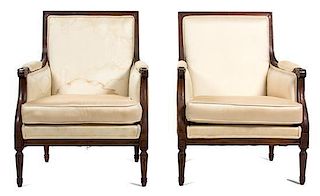 A Pair of Regency Style Mahogany Armchairs Height 36 inches.