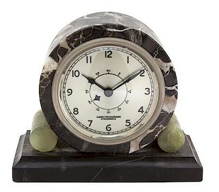 An Art Deco Marble Desk Clock Height 7 inches.
