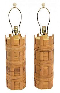 A Pair of Bamboo Table Lamps Height 29 inches.