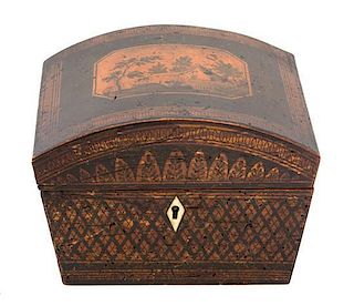 A Regency Ebonized and Gilt Decorated Domed Top Box Height 7 x width 7 inches.