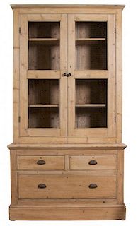 An American Pine Bookcase Cabinet Height 8 feet x width 50 inches.