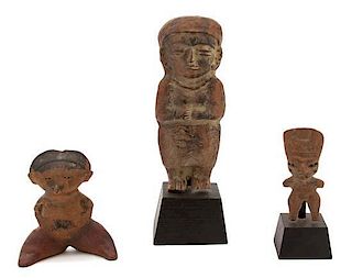 A Collection of Three Painted Pre-Columbian Figures Height of tallest 7 inches.