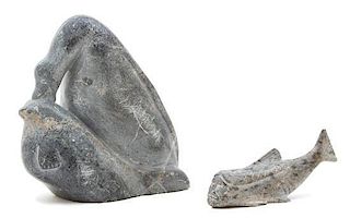 Two Inuit Soap Stone Carvings Height of largest 9 1/2 inches.