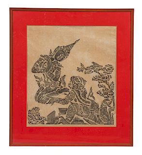A Balinese Temple Rubbing Height 20 x width 17 inches.