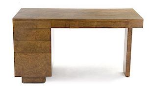 A Samuel Marx Burlwood Desk, American (1885-1964), Height 30 x width 55 x depth 26 inches.