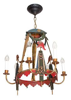 A Continental Painted Tole Six-Light Chandelier Diameter 20 inches.