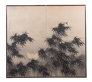 A Japanese Four-Panel Wall Screen Height 54 inches.