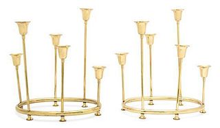 A Pair of Contemporary Brass Six-Light Candelabra Height 14 inches.