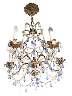 A Louis XV Style Gilt Metal and Cut Glass Five-Light Chandelier Diameter 12 inches.