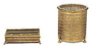 A Regency Style Gilt Metal Tissue Holder Width of largest 11 inches.