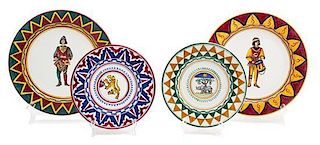 A Collection of Italian Painted Ceramic Plates Diameter of largest 10 3/4 inches.