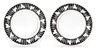 A Set of Etched Glass Plates Diameter 8 1/2 inches.
