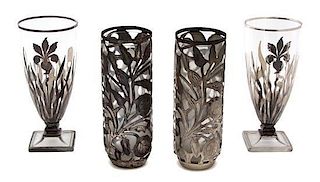 A Set of Four Art Deco Silver Overlay Water Goblets Height 6 3/4 inches.