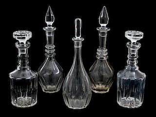 A Group of Five Cut Crystal Decanters Height of largest 14 inches.
