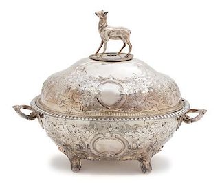 A Silver-Plate Covered Tureen Height 12 x width 16 inches.