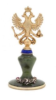 A Russian Jade, Gold, Silver and Gemstone Ornament, 20th Century, by Leonid Kochergin
