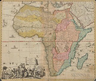 Engraved Map of Africa, Johann Homann (1664-1724), unframed, 19 1/4 x 22 1/4 in.