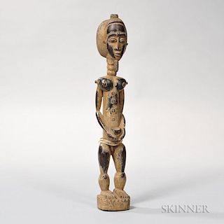 Carved African Female Figure, 20th century, ht. 18 in.