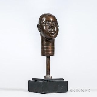 Sculptural Bronze Head of an African Woman, mounted on a stand, overall ht. 11 in.