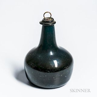 Onion Bottle, late 18th century, dark green glass, bottle height 7 inches.  Provenance: Purchased at John McInnis Auctioneers