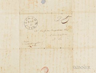 Stampless Letter from a Farmer in Jackson, Tennessee, to a Plantation Owner in South Carolina Regarding the Purchase of a Fam