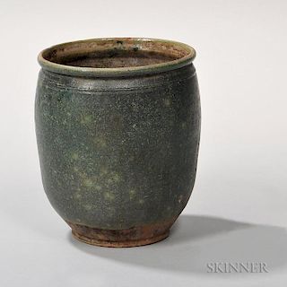 Green-glazed Redware Jar, 19th century. ht. 9, dia. 7 5/8 in.