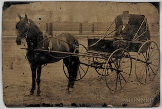 Large Tintype Depicting a Black Coachman in a Carriage