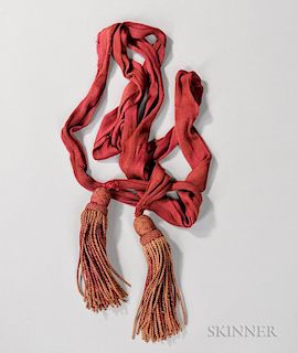 Civil War Sword Sash, America, 1864, scarlet fabric with tassels on each end.  Provenance: Purchased at Cowan's Auction, Cinc