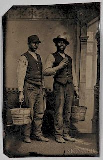 Tintype Depicting Two Black Men Wearing Vests and Holding Buckets
