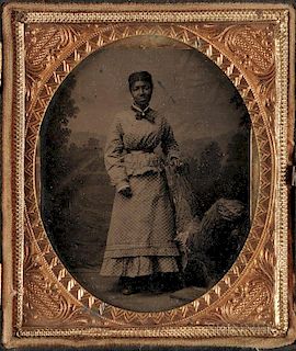 Tintype Depicting an African American Woman Standing in a Landscape Setting