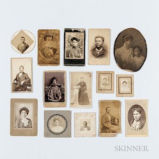 Thirteen Cabinet Cards and Two Small Photos Depicting African Americans.  Estimate $100-200