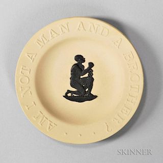Wedgwood Small Round Tray, 20th century, embossed "AM I NOT A MAN AND A BROTHER?," commemorating the abolition of slavery in 