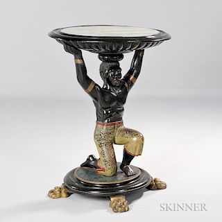 Victorian Carved Marble-top Blackamoor Table, late 19th century, (repaint), ht. 28, dia. 21 in.