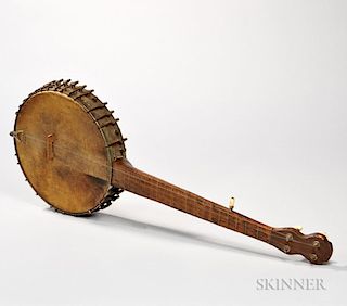 Folk Art Five-string Banjo, the pot stamped 50.