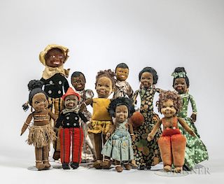 Ten Norah Wellings Black Felt Dolls