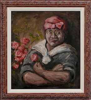 20th Century American School  Oil on Canvas Depicting a Mammy with Roses