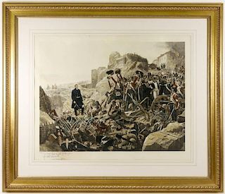 Signed Lithograph "The Taking of Badajoz", c. 1897