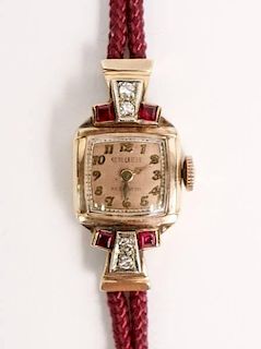 Ladies 14k Gold Watch w/ Rubies & Diamonds