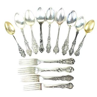 ASSORTED LOT OF STERLING FORKS & SPOONS, 13 PCS.