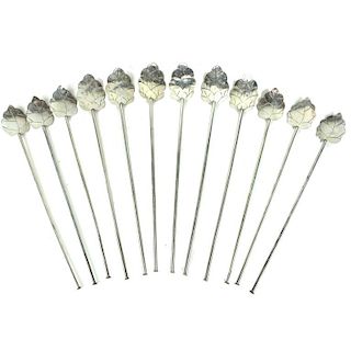LOT OF STERLING SILVER COCKTAIL STIRRERS, 12 PCS