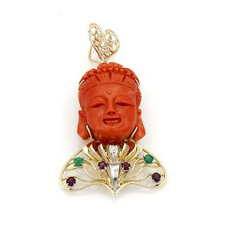 ESTATE CHINESE CARVED CORAL PENDANT