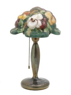 A Pairpoint Puffy Reverse Painted Glass Table Lamp, Height overall 10 1/8 inches.