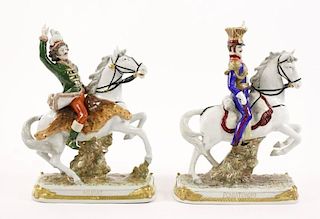 2 Sitzendorf Porcelain Military Figures on Horses