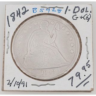 United States Liberty Seated Silver Dollar 1842