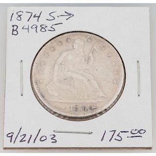 United States Liberty Seated Half Dollar 1874